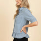 Ruffle Hem Puff Sleeve Denim Top