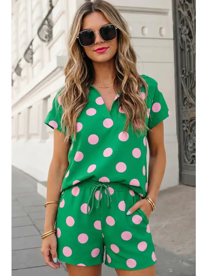 Polka Dot V-neck Shorts Set