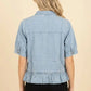 Ruffle Hem Puff Sleeve Denim Top
