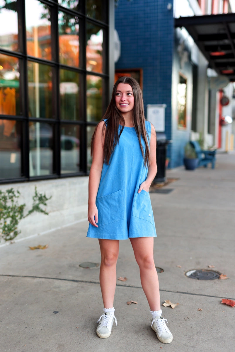 Effortless Mineral Wash Romper - Cobalt