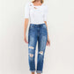 High Rise Distressed Cuffed Boyfriend Jeans