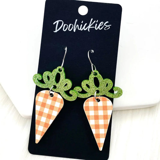 2.5" Carrot-Orange Gingham Acrylics - Earrings