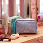 Handle Cosmetic Bag - 'stuff' Embroidered (Pistachio/Cream)