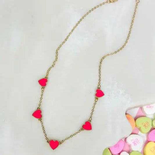 Pink Heart Enamel Necklace