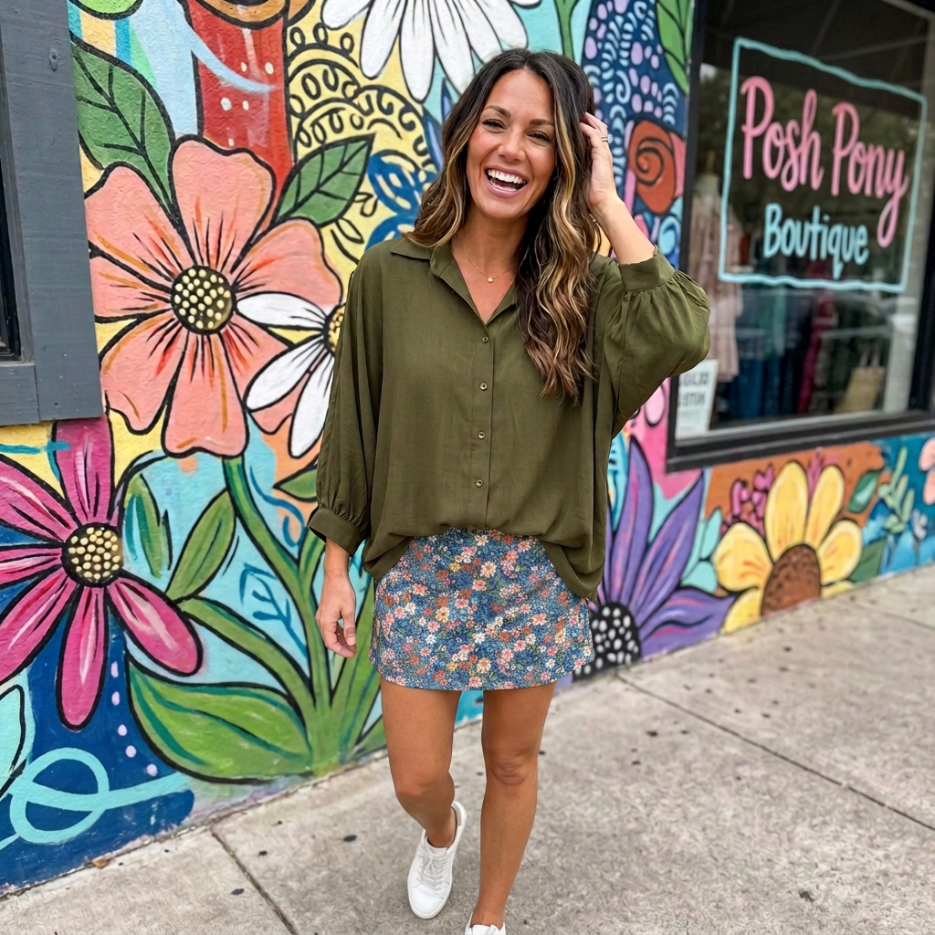 Sloane Button Up Top- Olive