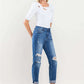 High Rise Distressed Cuffed Boyfriend Jeans