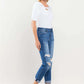 High Rise Distressed Cuffed Boyfriend Jeans