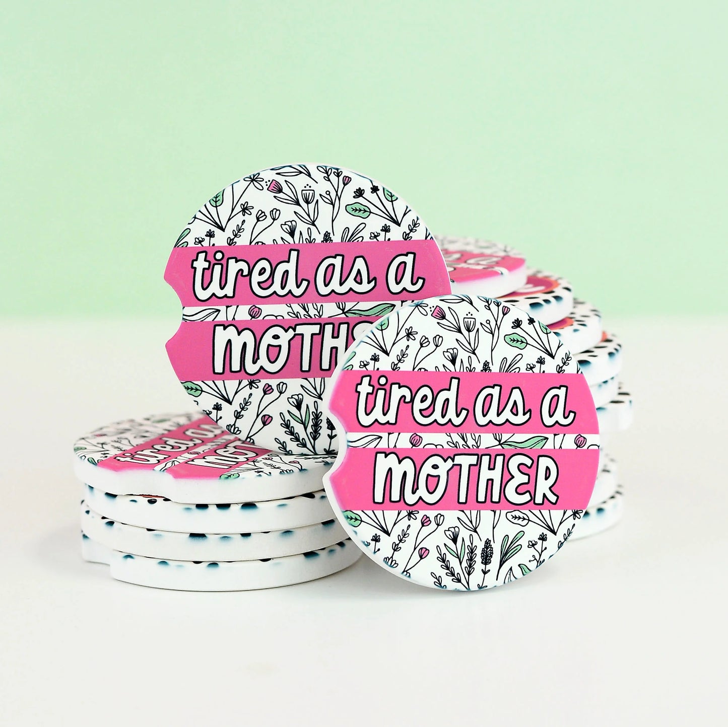 Tired as a Mother Floral Spring Car Coasters