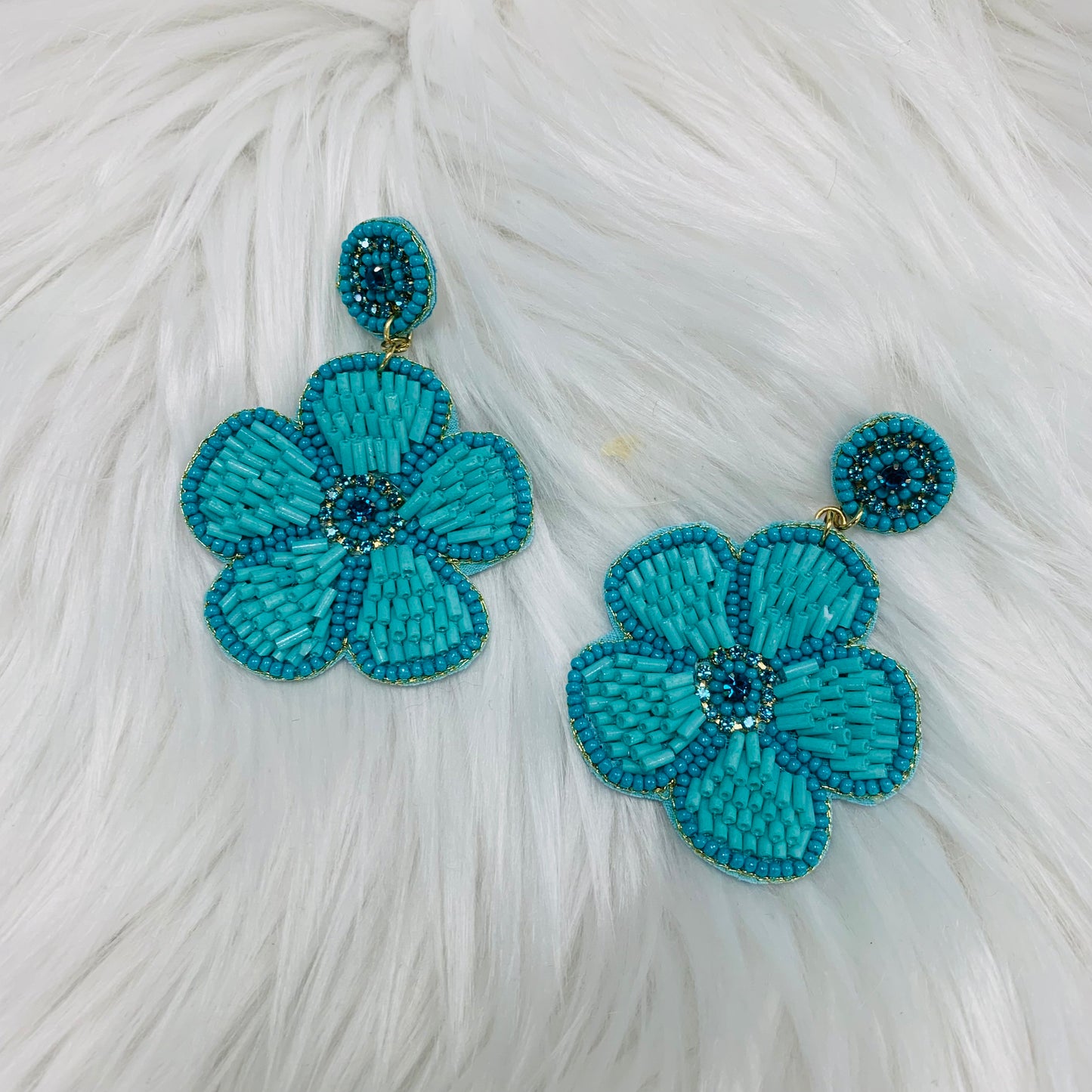 Turquoise Flower Seed Bead Earrings
