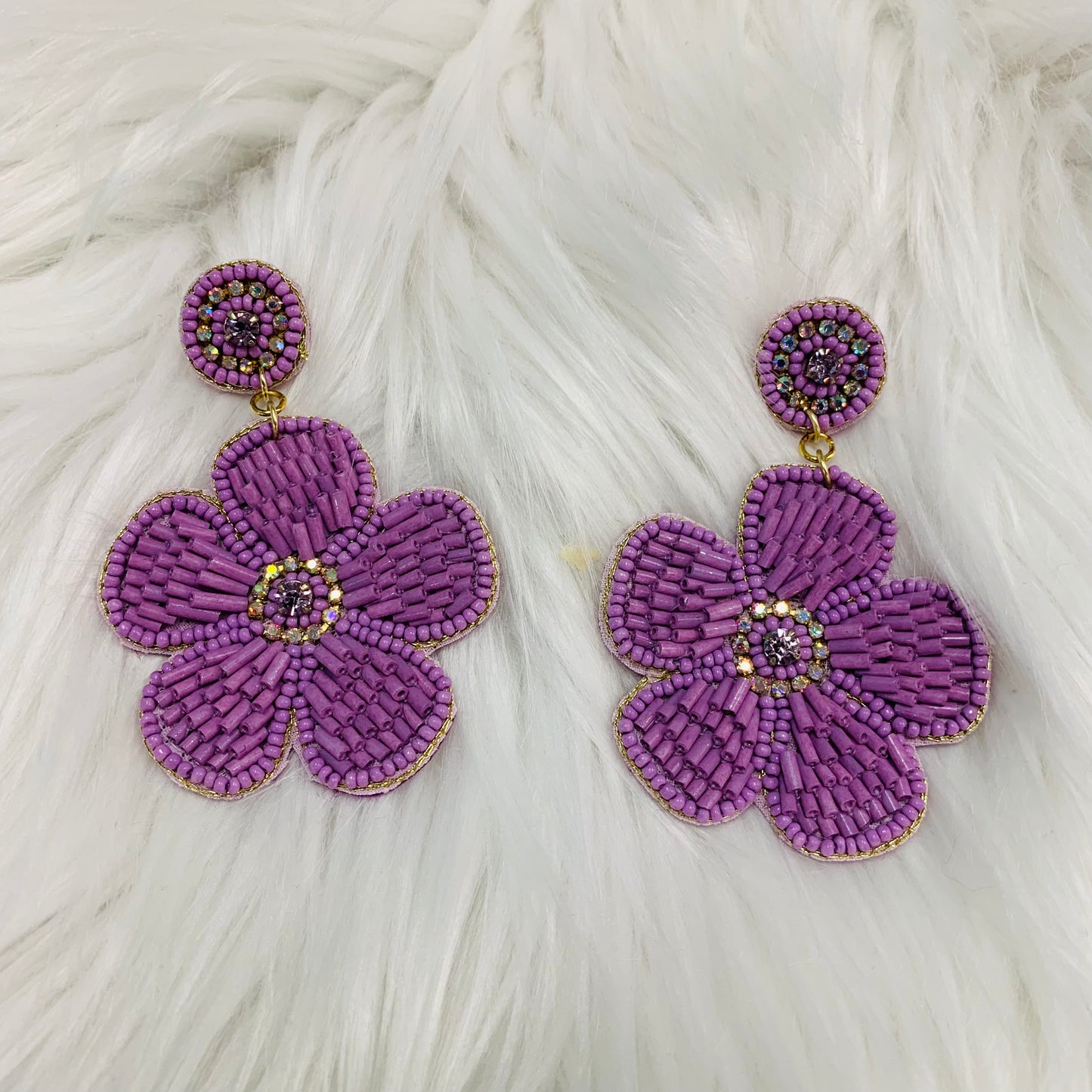 Purple Flower Seed Bead Earrings