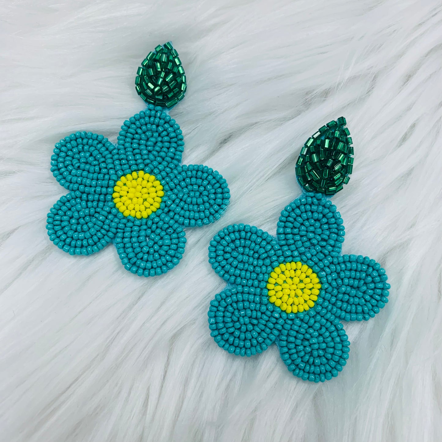 Turquoise & Yellow Flower Seed Bead Earrings