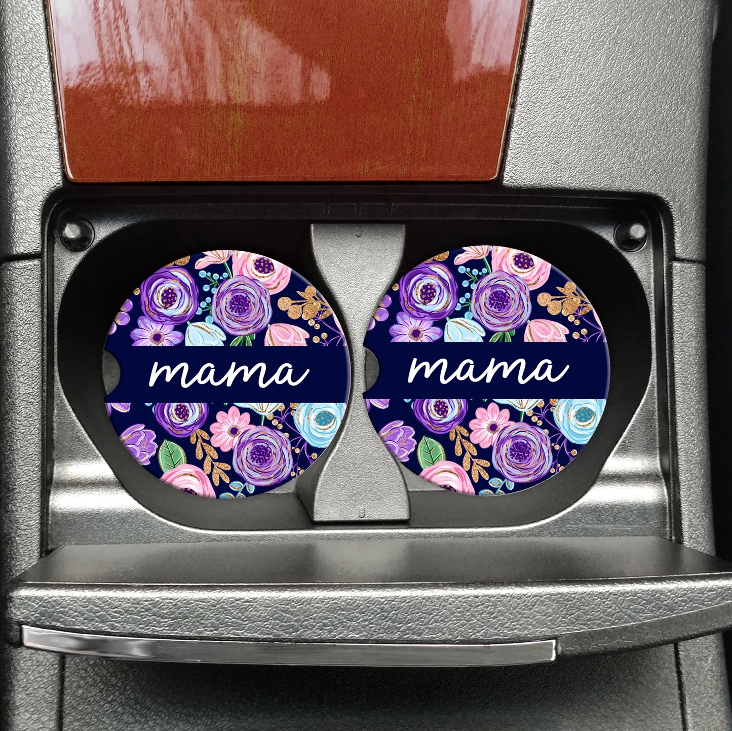 Purple Mama Floral Car Coasters
